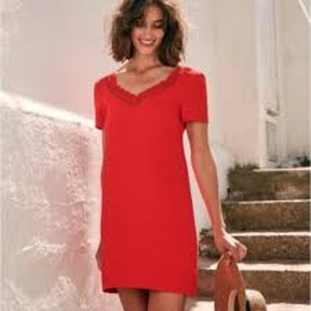 Coral Red Short Sleeve Dress